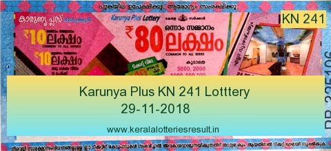 Karunya Plus Lottery KN 241 Result 29.11.2018