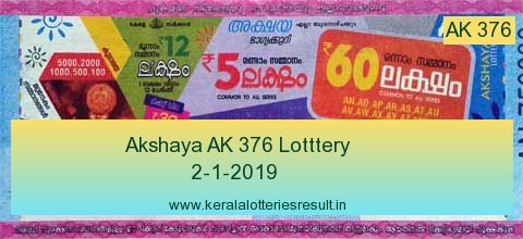 Akshaya Lottery AK 376 Result 2.1.2019