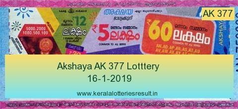 Akshaya Lottery AK 377 Result 16.1.2019