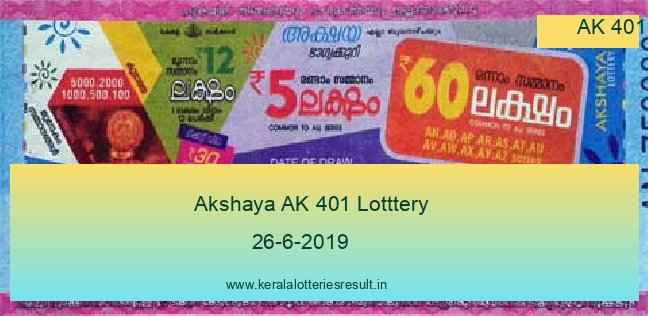 Akshaya Lottery AK 401 Result 26.6.2019 (Live Result)