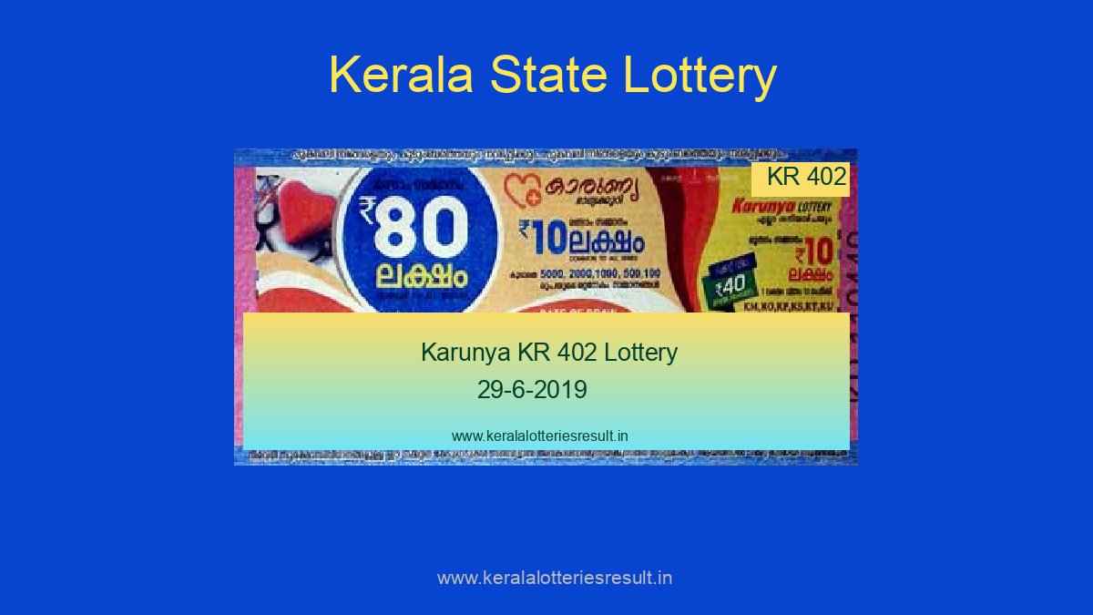 Karunya Lottery KR 402 Result 29.6.2019 (Live Result)