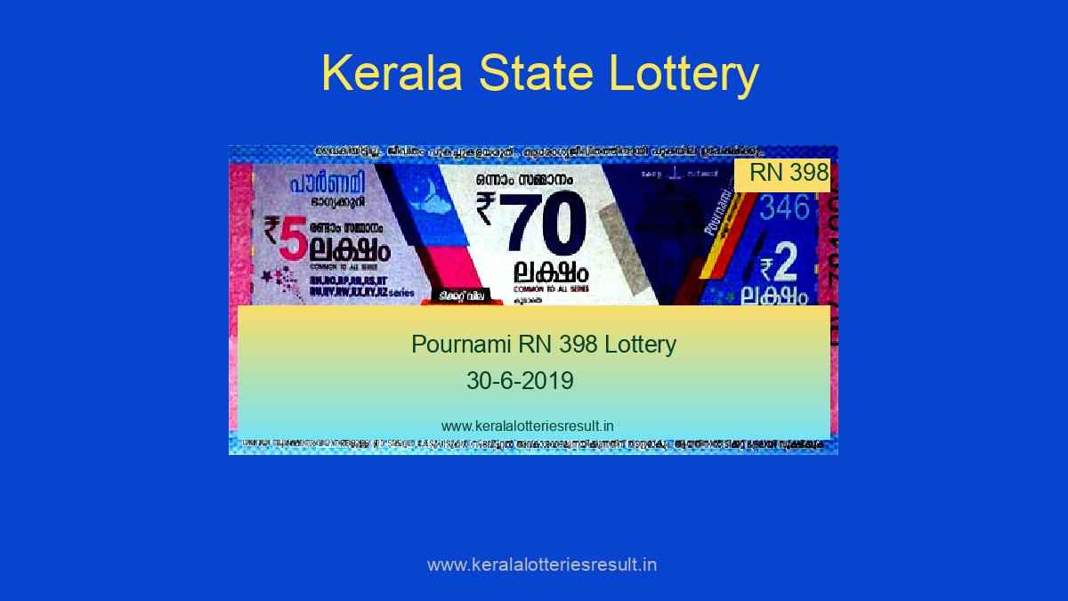 Pournami Lottery RN 398 Result 30.6.2019 (Live Result)