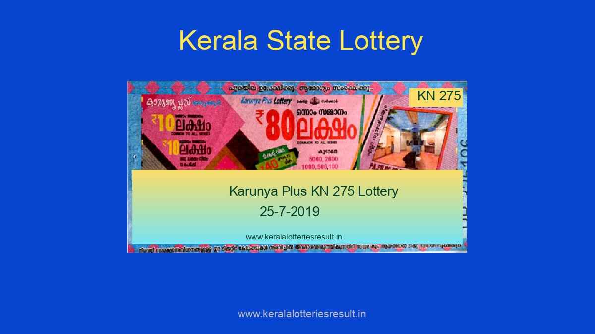 Karunya Plus Lottery KN 275 Result 25.7.2019