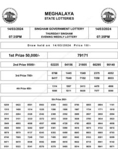 MEghalaya Singham Evening Result March 14