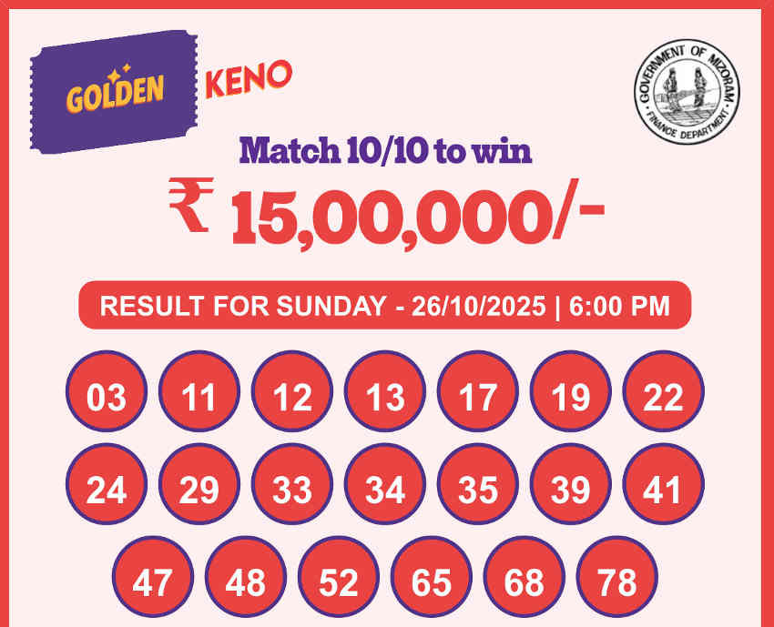 Golden Keno 6 PM Result 26.10.2025