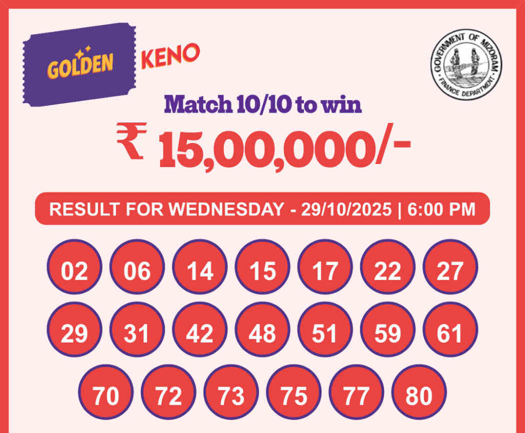 Golden Keno 6 PM Result 29.10.2025