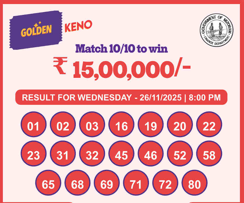 Golden Keno Lottery Result 26.11.2025