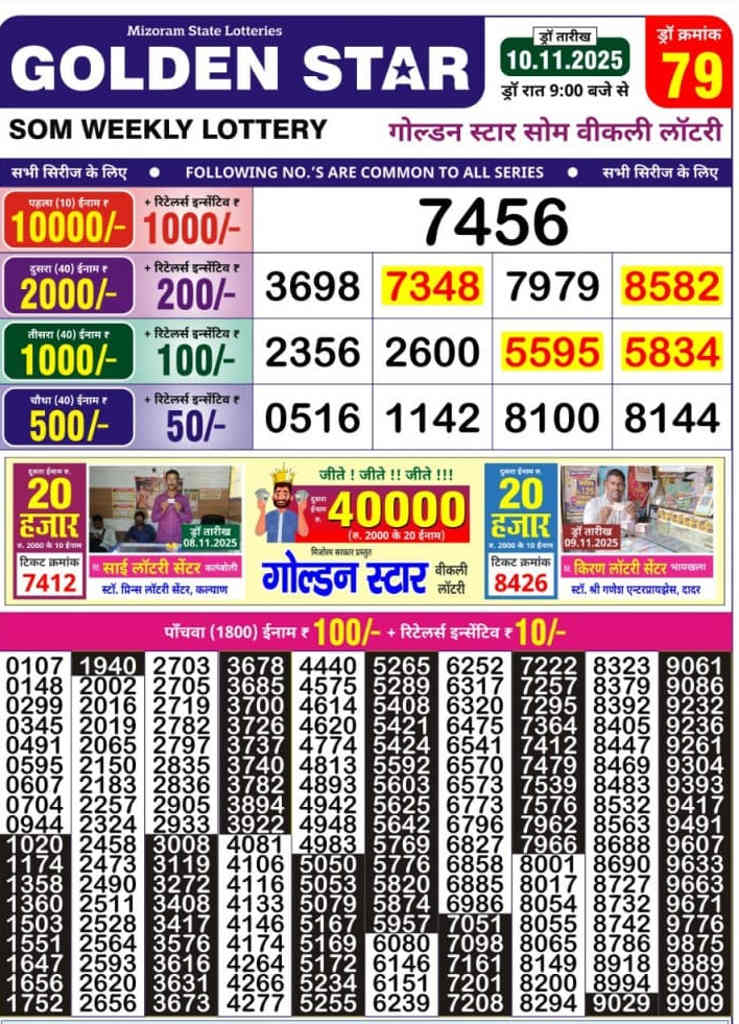 Golden Star 9 pm result 10.11.2025