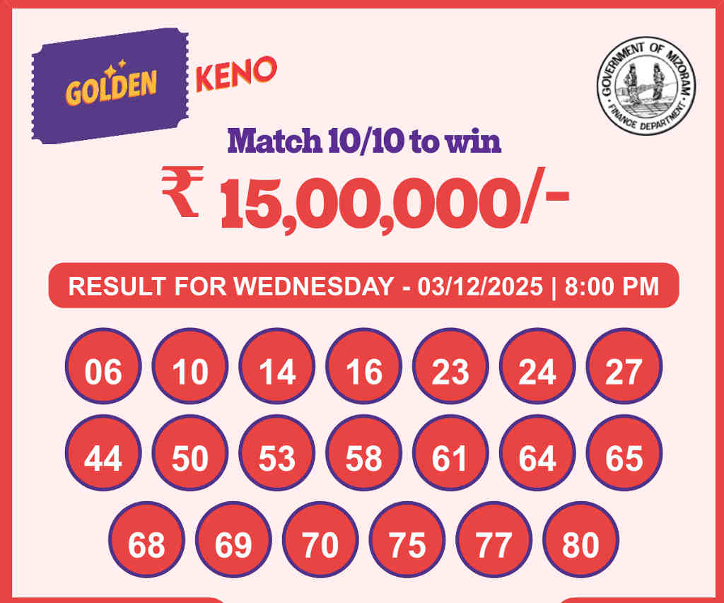 Golden Keno 8 PM Result 03.12.2025