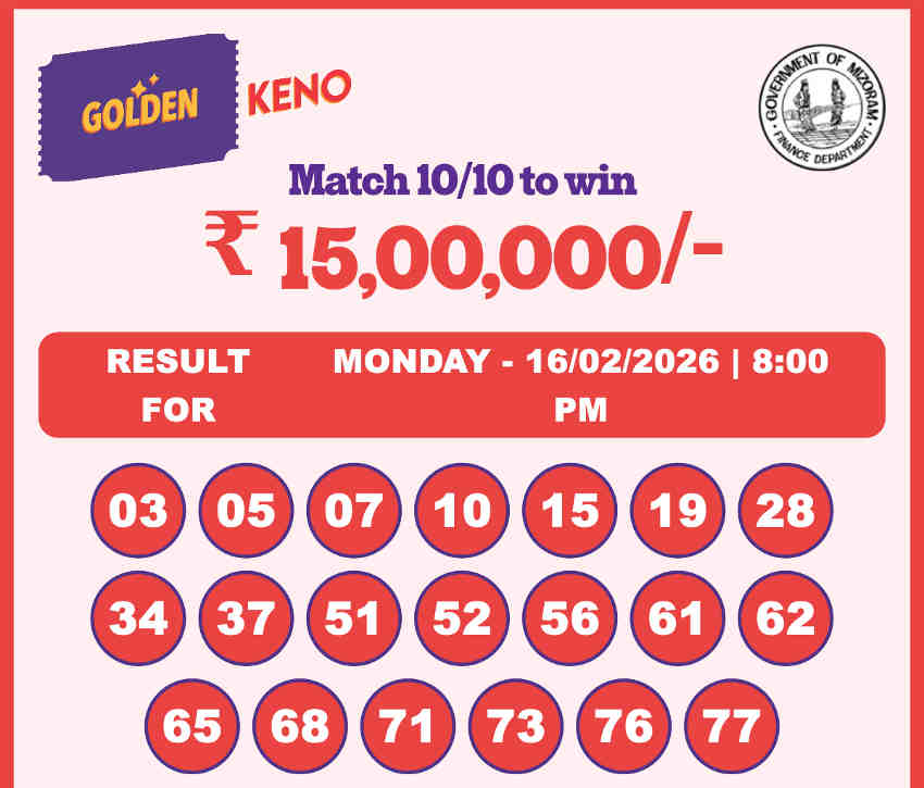 Golden Keno 8 PM Result 16.02.2026