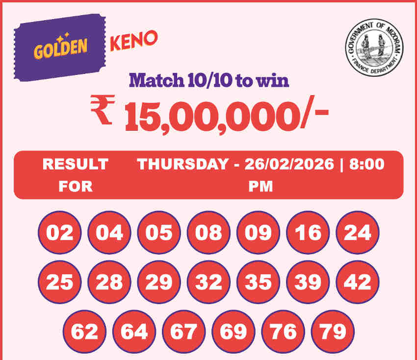 Golden Keno 8 PM Result 26.02.2026