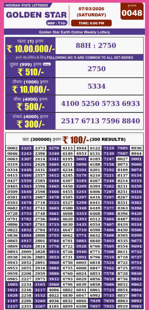 Golden star 6 pm result 07.03.2026