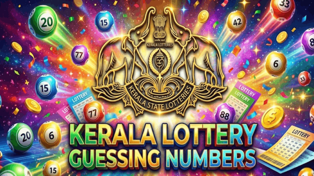 Kerala Lottery Guessing Numbers 2026 with Kerala State Lotteries logo and colorful 3D lottery balls