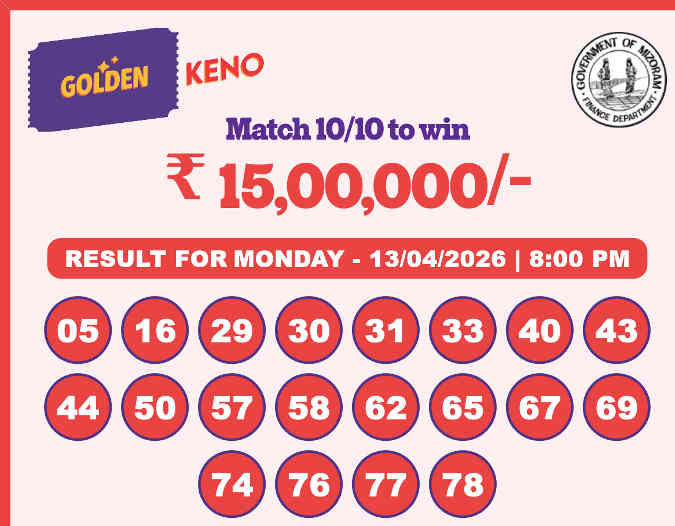 Golden Keno 8 PM Result 13.04.2026