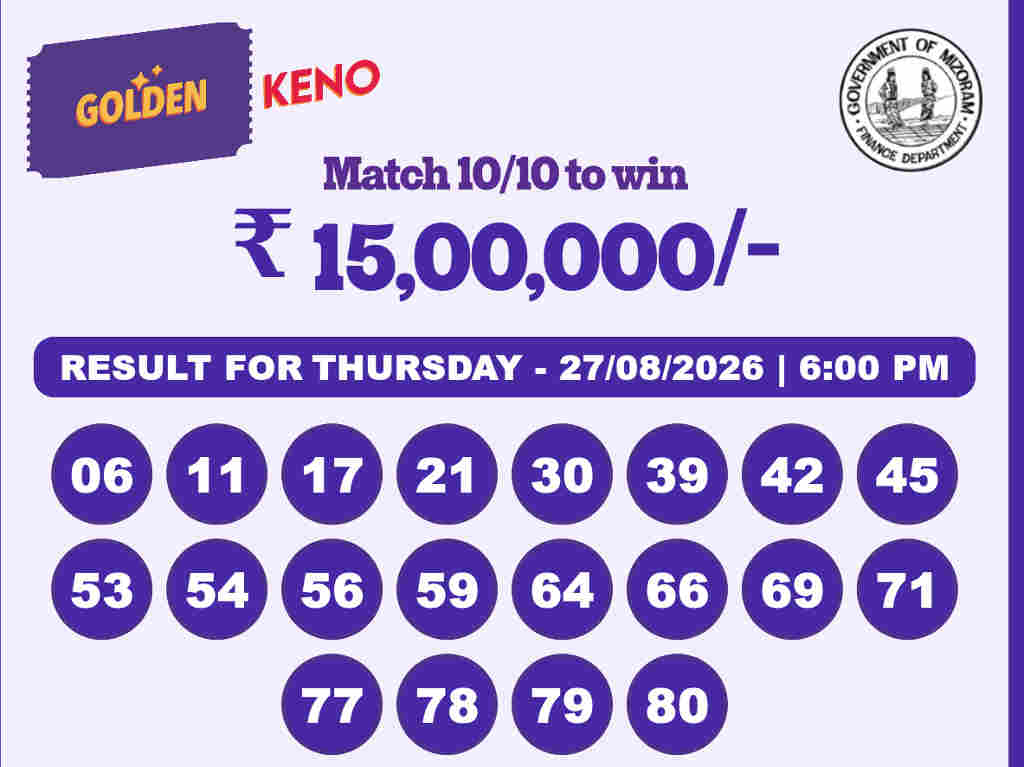 Golden Keno 6 PM Result 27.08.2026