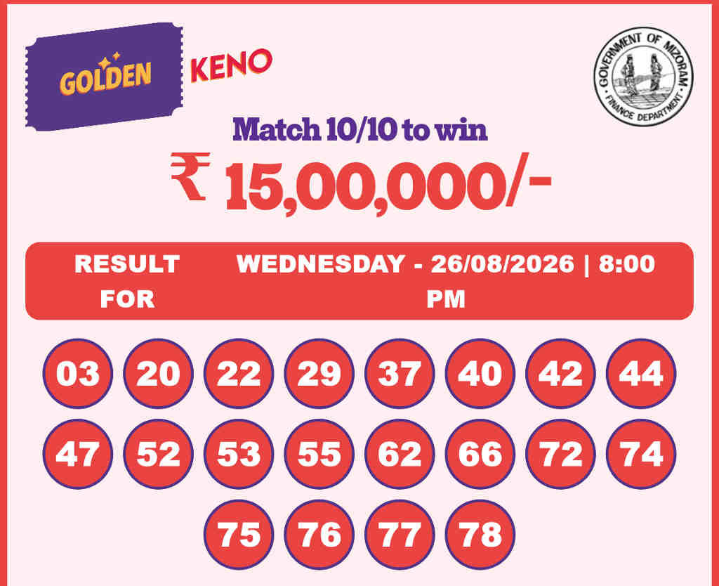Golden Keno 8 PM Result 26.08.2026