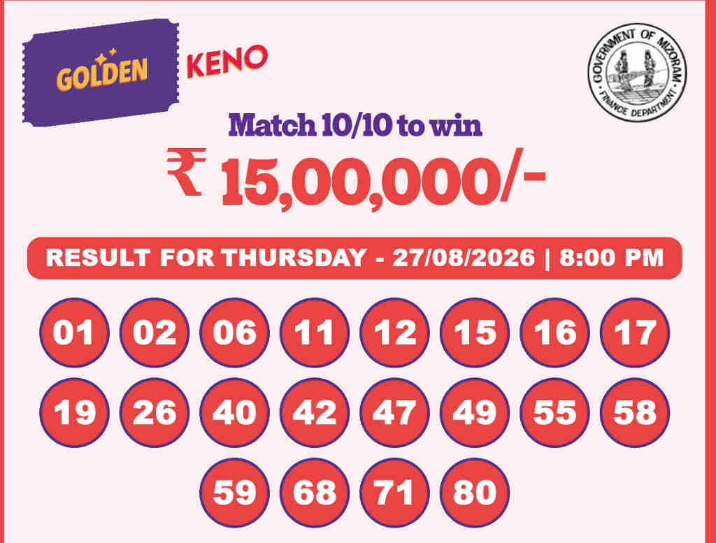 Golden Keno 8 PM Result 27.08.2026