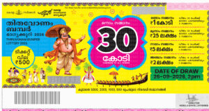 Kerala Lottery Thiruvonam Bumper BR 111 on 26.09.2026