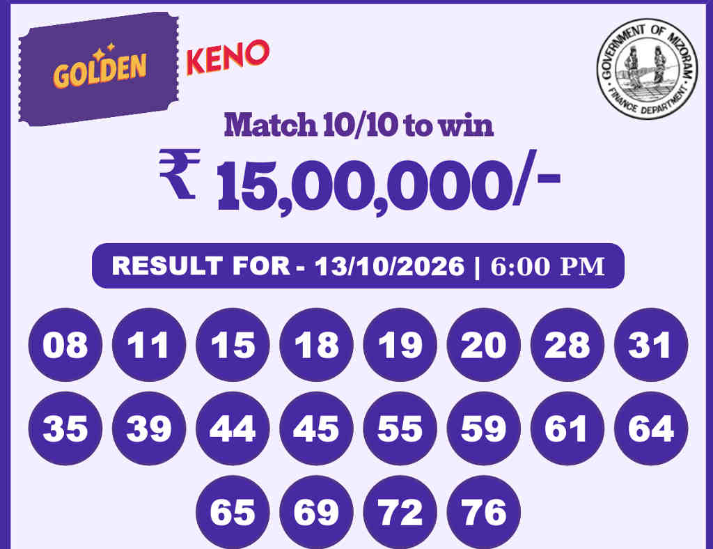 Golden Keno 6 PM Result 13.10.2026
