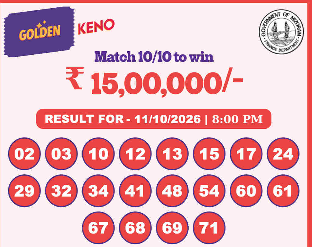 Golden Keno 8 PM Result 11.10.2026