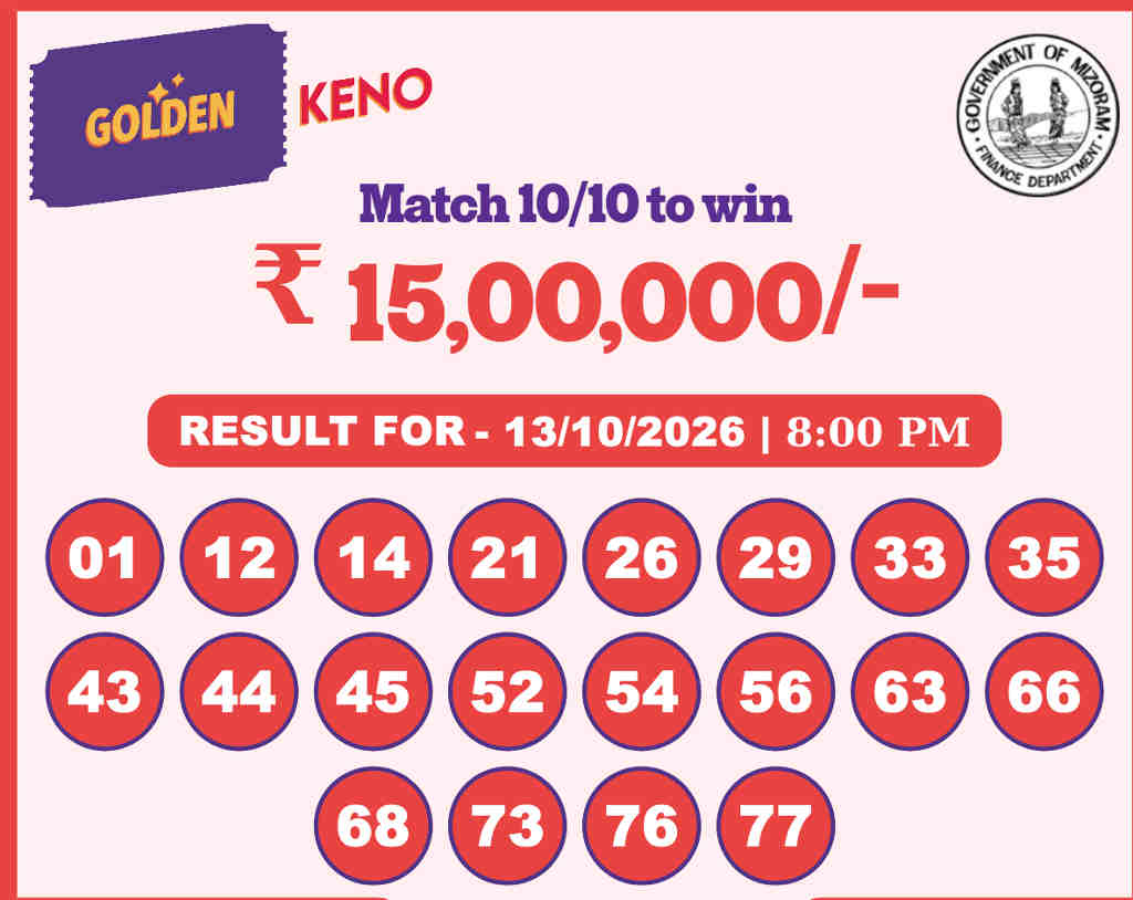 Golden Keno 8 PM Result 13.10.2026