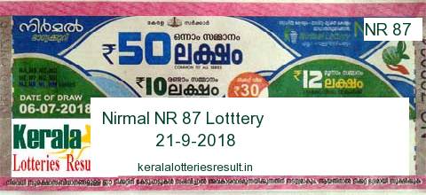 Nirmal Lottery NR 87 Result 21.9.2018Kerala Lottery 
